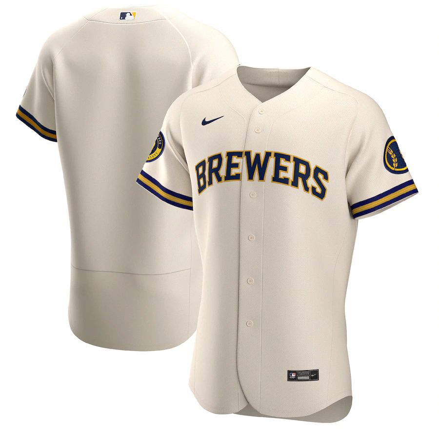 Mens Milwaukee Brewers Nike Cream Home Authentic Team MLB Jerseys